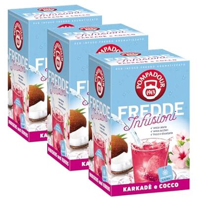 Pompadour , Fredde Infusioni Karkadè & Cocco, 54 Filtri (3 Confezioni da 18 Filtri), Dissetante e Rinfrescante, Ideale nelle Giornate Estive, Senza Lattosio, Glutine e Allergeni Pompadour , Fredde Infusioni Karkadè & Cocco, 54 Filtri (3 Confezioni da 18 Filtri), Dissetante e Rinfrescante, Ideale nelle Giornate Estive, Senza Lattosio, Glutine e Allergeni