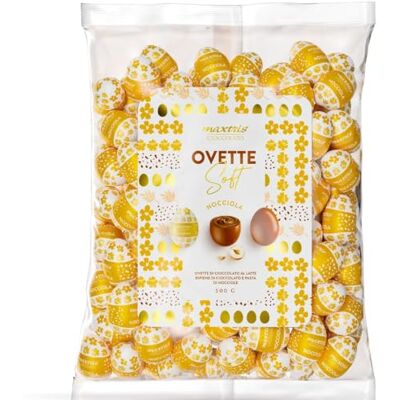 Confetti Maxtris Ovette di cioccolato al LATTE e pasta di NOCCIOLA, busta 500g Confetti Maxtris Ovette di cioccolato al LATTE e pasta di NOCCIOLA, busta 500g