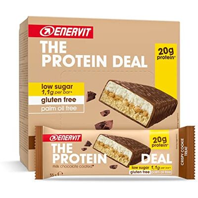 Enervit , The Protein Deal Crispy Cookie Treat, Barrette Proteiche, Gusto Biscotto e Cioccolato al Latte, 20g di Proteine, 1,1g di Zuccheri, Snack Goloso e Salutare, Senza Glutine, 12 Barrette da 55g Enervit , The Protein Deal Crispy Cookie Treat, Barrette Proteiche, Gusto Biscotto e Cioccolato al Latte, 20g di Proteine, 1,1g di Zuccheri, Snack Goloso e Salutare, Senza Glutine, 12 Barrette da 55g