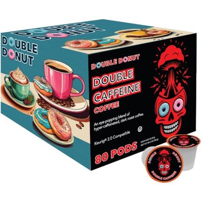 Double Donut Coffee Cialde di caffè ad alta caffeina a doppia ciambella, extra forti, per macchine da caffè Keurig K Cup, caffè tostato scuro, 80 pezzi Double Donut Coffee Cialde di caffè ad alta caffeina a doppia ciambella, extra forti, per macchine da caffè Keurig K Cup, caffè tostato scuro, 80 pezzi
