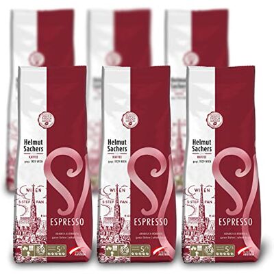 Helmut Sachers Kaffee Espresso, aroma ricco e crema fine; la miscela perfetta per caffè espresso e cappuccino, arrostito in modo sostenibile in Austria fagioli interi, 6 x 500 g Helmut Sachers Kaffee Espresso, aroma ricco e crema fine; la miscela perfetta per caffè espresso e cappuccino, arrostito in modo sostenibile in Austria fagioli interi, 6 x 500 g