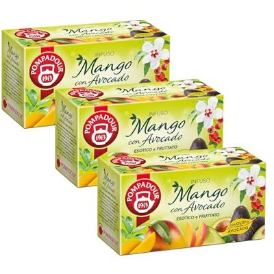 Pompadour , Infuso Mango e Avocado, 60 Filtri (3 Confezioni da 20 Filtri), Esotico e Fruttato, Ideale in Qualsiasi Momento della Giornata, Senza Lattosio, Glutine e Allergeni, Vegan Pompadour , Infuso Mango e Avocado, 60 Filtri (3 Confezioni da 20 Filtri), Esotico e Fruttato, Ideale in Qualsiasi Momento della Giornata, Senza Lattosio, Glutine e Allergeni, Vegan