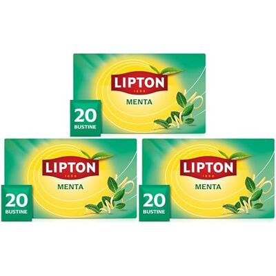 Lipton alla Menta, infuso naturalmente senza caffeina, Infusi alla frutta ed erbe, Confezionati singolarmente, 60 filtri (3 confezioni da 20 filtri) Lipton alla Menta, infuso naturalmente senza caffeina, Infusi alla frutta ed erbe, Confezionati singolarmente, 60 filtri (3 confezioni da 20 filtri)