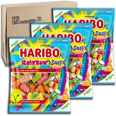 HARIBO TopDealMile, confezione scorta per Rainbow, acido vegano, 3 x 160 g, confetti di gomma alla frutta acida HARIBO TopDealMile, confezione scorta per Rainbow, acido vegano, 3 x 160 g, confetti di gomma alla frutta acida
