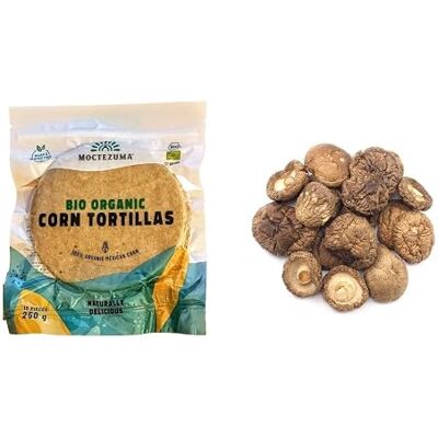 Laprove Tortillas con Nixtamal, ca. 10 pezzi, 250 g e funghi shiitake secchi, lenticchia commestibile (shii-ta-ke) (Lentinus edodes), 50 g Laprove Tortillas con Nixtamal, ca. 10 pezzi, 250 g e funghi shiitake secchi, lenticchia commestibile (shii-ta-ke) (Lentinus edodes), 50 g