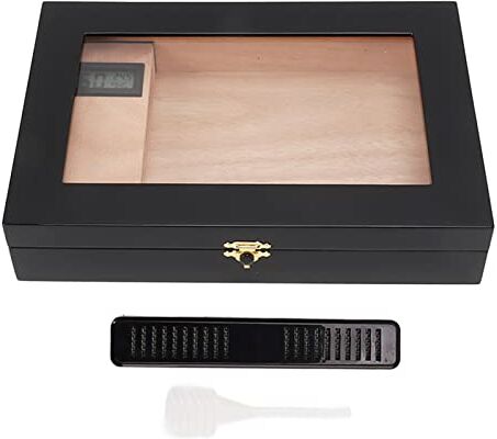 ZWZRFMZHML Humidor Per Sigari, Portasigari, Scatola Per Sigari Per 20 Sigari, Igrometro E Umidificatore di Lusso da Tavolo, Scatola Per Sigari con Piano in Vetro con Divisore in Cedro, Custodia Per Sigari da Scr