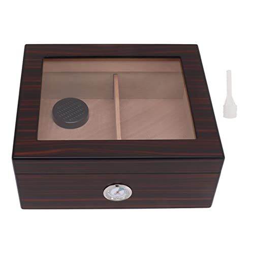 Gavigain Humidor Per Sigari in Legno, Humidor Per Sigari, Scatola Per Sigari con Piano in Vetro con Umidificatore Igrometro E Divisore, Humidor da Tavolo in Legno di Cedro Contiene I Migliori 50 Sigari Per Fid