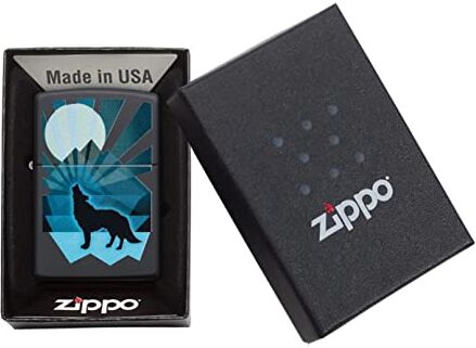 Zippo Accendino ® Wolf and Moon Design , Accendino Antivento Ricaricabile , Realizzato in Metallo con Caratteristico "click" , Color Nero, Made in USA, Ottima Idea Regalo