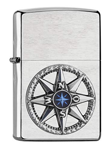 Zippo Accendigas  – Accendigas Compass Emblema Attached Cromato Brushed, ricaricabile, in confezione regalo di alta qualità