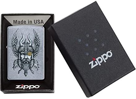 Zippo Accendino ® Viking Warrior Design , Accendino Antivento Ricaricabile , Realizzato in Metallo con Caratteristico "click" , Color Cromato, Made in USA, Ottima Idea Regalo