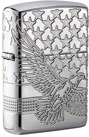 Zippo Accendino ® Patriotic Design , Accendino Antivento Ricaricabile , Realizzato in Metallo con Caratteristico "click" , Color Argento, Made in USA, Ottima Idea Regalo