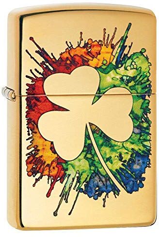 Zippo Accendino ® Graffiti Clover , Accendino Antivento Ricaricabile , Realizzato in Metallo con Caratteristico "click" , Color Oro, Made in USA, Ottima Idea Regalo