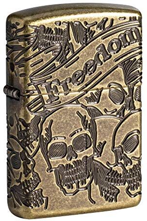 Zippo Accendino Antivento, Multi Cut, Armor, Ricaricabile, in Confezione Regalo di Alta qualità, Tascabile Unisex, Ottone Antico Freedom Skull, Taglia Unica