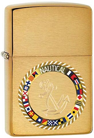 Zippo Design con bandiere nautiche Immagine a colori/incisione automatica, ottone spazzolato Accendino antivento, ricaricabile, in confezione regalo,