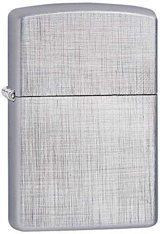 Zippo Linen Weave, Accendino Antivento Ricaricabile, Realizzato in Metallo con Caratteristico Click, Made in USA, Ottima Idea Regalo, Ottone, Cromato, 5.70 x 3.70 x 1.20 cm