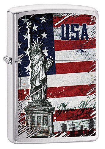 Zippo Statue of Liberty Flag Lighter, Metal, Silver, One Size