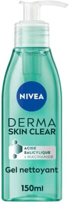 NIVEA Derma Skin Clear Gel detergente viso (1 x 150 ml), detergente formulato per pelli con imperfezioni, gel viso con acido salicilico e niacinamide