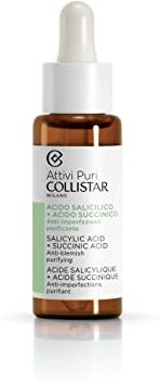 Collistar Siero Viso Attivi Puri Acido Salicilico + Acido Succinico, Purifica la Pelle, Regola la Produzione di Sebo, Pelle Levigata, Pelli Miste e con Imperfezioni anche Sensibili, 30ml