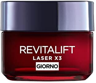 L'ORÉAL Paris Crema Viso Giorno Revitalift Laser X3, Azione Antirughe e Anti-Età, Per Pelle più Soda e Tonica, Con Acido Ialuronico, Vitamina C e Pro-Retinolo, 50 ml