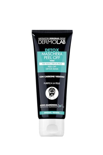DEBORAH Dermolab Maschera Peel Off Detox, per Tutti i Tipi di Pelle, con Acido Ialuronico e Carbone Vegetale, Effetto Idratante e Purificante, Dermatologicamente Testato, 75 ml