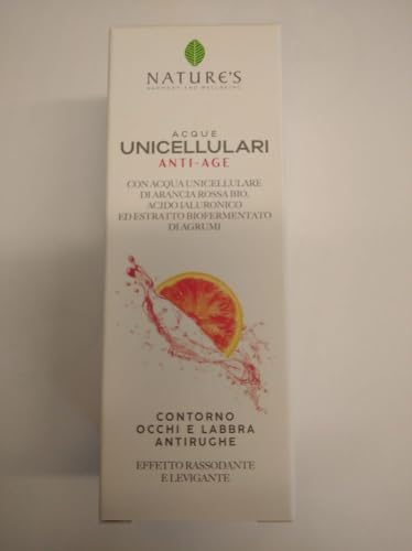 Nature's Acque unicellulati Anti-Age, contorno occhi e labbra antirughe con acqua unicellulare di arancia rossa bio, acido ialuronico ed estratto biofermentato di agrumi 15 ml