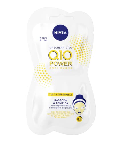 Nivea Q10 POWER ANTIRUGHE Maschera Viso Antirughe Rassodante 3 x 15 ml, Maschera idratante con Coenzima Q10 e Creatina, Maschera antirughe adatta a tutti i tipi di pelle