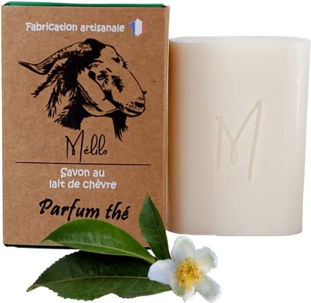 Mélilo Sapone Biologico al Latte di Capra, Profumo di Mandorla Artigianato Made in France Maschera Detergente Viso Trattamento Pelle Anti Acne Psoriasi Eczema Punti Neri Pori Dilatati (Tè)