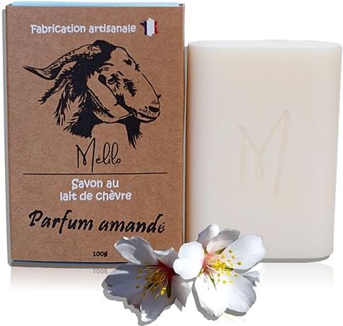 Mélilo Sapone Biologico al Latte di Capra, Profumo di Mandorla Artigianato Made in France Maschera Detergente Viso Trattamento Pelle Anti Acne Psoriasi Eczema Punti Neri Pori Dilatati