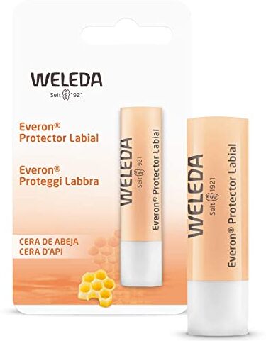 Weleda Proteggi Labbra Everon, trattamento nutriente e idratante per labbra morbide e setose, con cera d'api, burro di karité e cera di rosa (1X4,8 g)