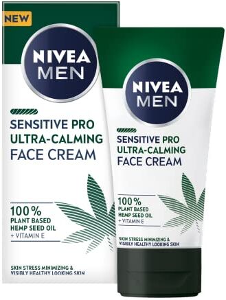 NIVEA MEN SENSITIVE PRO Ultra-Calming Crema Idratante 75 ml, Crema uomo vegan con Olio di Semi di Canapa e Vitamina E, Crema viso uomo ad assorbimento rapido