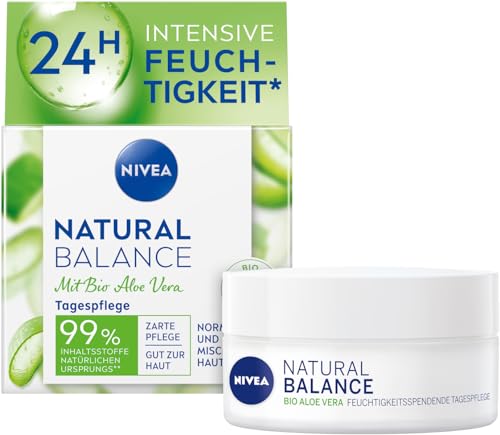 Nivea Natural Balance Crema idratante per il giorno (50 ml), con aloe vera, olio di jojoba e di mandorle, crema giorno per pelli normali e miste