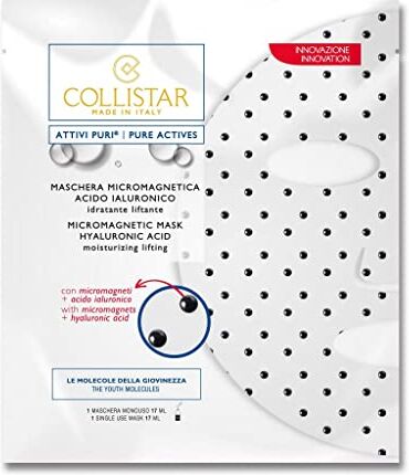 Collistar Attivi Puri Maschera Micromagnetica Acido Ialuronico, Maschera Viso in tessuto con speciali agenti micromagneti, Attenua i segni di stanchezza, 1 Maschera Monouso da 17 ml