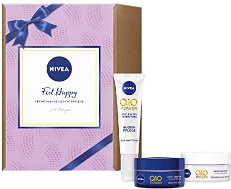 NIVEA Feel Happy Set, set regalo anti-età per pelli sensibili, set di cura con  Q10 Power antirughe, cura del giorno e cura degli occhi