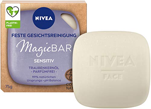 NIVEA MagicBar Detergente per il viso resistente (75 g), detergente viso senza profumo, cosmetici naturali certificati con olio di semi d'uva