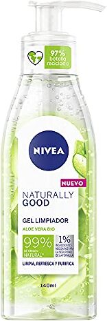 NIVEA Natural Good Gel micellare per il viso (140 ml), acqua detergente micellare naturale con fragranza di aloe vera, detergente purificante, detergente viso lenitivo, 99% naturale