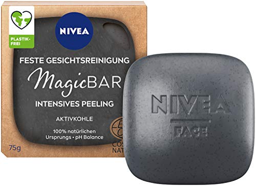 NIVEA MagicBar, esfoliante intensivo per la pulizia del viso (75 g), opacizzante contro i punti neri, cosmetico naturale certificato con carbone attivo