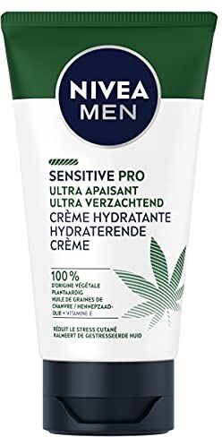 NIVEA MEN Crema idratante viso ultra lenitiva Sensitive Pro (1 x 75 ml), Crema viso con olio di canapa biologico, cura uomo idratante e lenitivo con formula vegana