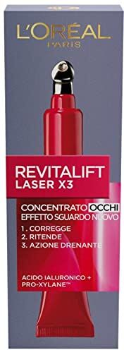 L'ORÉAL Paris Contorno Occhi Revitalift Laser X3, Azione Antirughe Anti-Età con Acido Ialuronico e Pro-Xylane, 15 ml