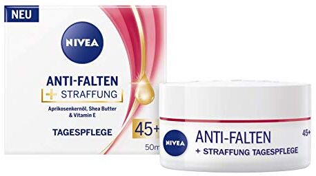 NIVEA Anti-Falten + Straffung Tagespflege 45+ (50 ml), Gesichtscreme mit Aprikosenkernöl, Shea Butter und Vitamin E, Tagescreme mildert Linien und Falten sichtbar