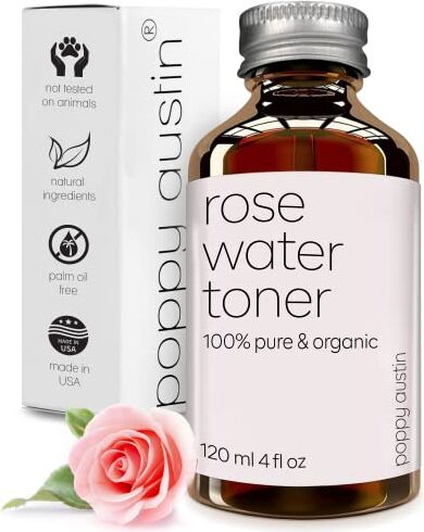 poppy austin Tonico Acqua di Rose Pura 8x Più Nutrienti, Vegano, Senza Crudeltà, Biologico, Fatto a Mano e Senza Plastica Tutto Naturale Bio Tonico Viso Idratante per Pelle Impure, Sensibile e Grasse