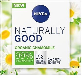 NIVEA Naturally Good Radiance Sensitive Day Cream (50 ml), crema idratante viso + estratto di camomilla biologico, crema idratante viso per pelli sensibili, idratante lenitivo