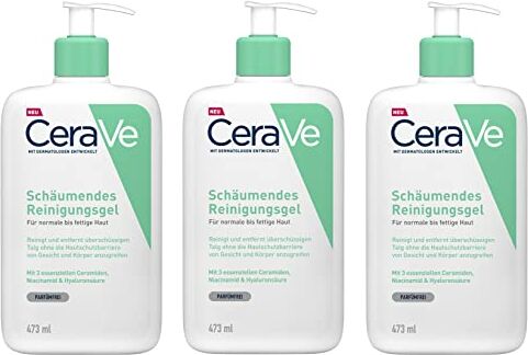 CeraVe Gel detergente schiumoso 3 x 473 ml – Foaming Moisturizer – Daily Hydrating Face Wash