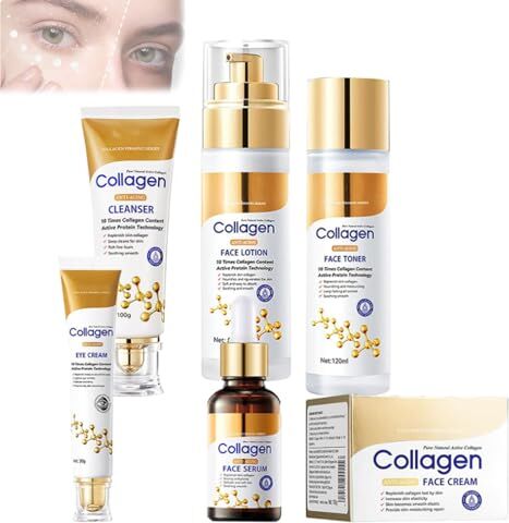 Generic Lumineyez Collagen Anti-Wrinkle Eye Cream, Collagen Anti-Aging Cleanser Toner Lotion Serum Face Cream Eye Cream, Lumineyez Collagen Anti Wrinkle Eye Cream (Six-Piece Set)