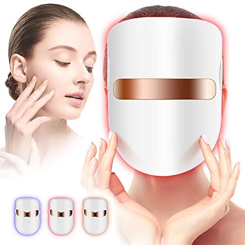 Yofuly Maschera per terapia della luce del viso con USB, 3 colori, rossa, blu e arancione, per la cura della pelle del viso e per uso domestico