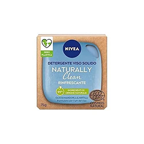 NIVEA NATURALLY CLEAN Detergente Viso Solido Rinfrescante 75 g, Detergente solido 99% naturale con Olio di Mandorla e Mirtilli, Detergente con formula vegana