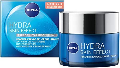 NIVEA Hydra Skin Effect Crema Gel Rigenerante (50 ml), Crema Notte per Pelle Liscia Durante la Notte, Crema Notte Leggera con Ialuronico Puro [HA] per 72 ore di Umidità