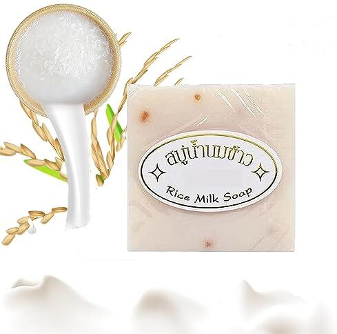 Ashopfun Jabon Aclarante De Arroz, Sapone di riso tailandese, sapone al latte di riso alle erbe tailandese bianco idratante, sapone originale tailandese fatto a mano sapone al latte di riso, sapone sbiancante