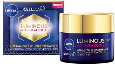 Nivea Cellular Luminous630 Anti Macchie Crema Viso Notte Rigenerante 50 ml, Crema antimacchia viso per una pelle uniforme, Crema viso acido ialuronico e Luminous630 con azione antimacchie