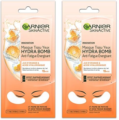 Garnier SkinActive Maschera in tessuto per occhi Hydra Bomb, antifatico ed energizzante, set di 2