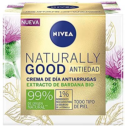 NIVEA Naturally Good Crema de Día Antiarrugas (1 x 50 ml), crema reafirmante con ingredientes naturales, crema antiedad para todo tipo de piel